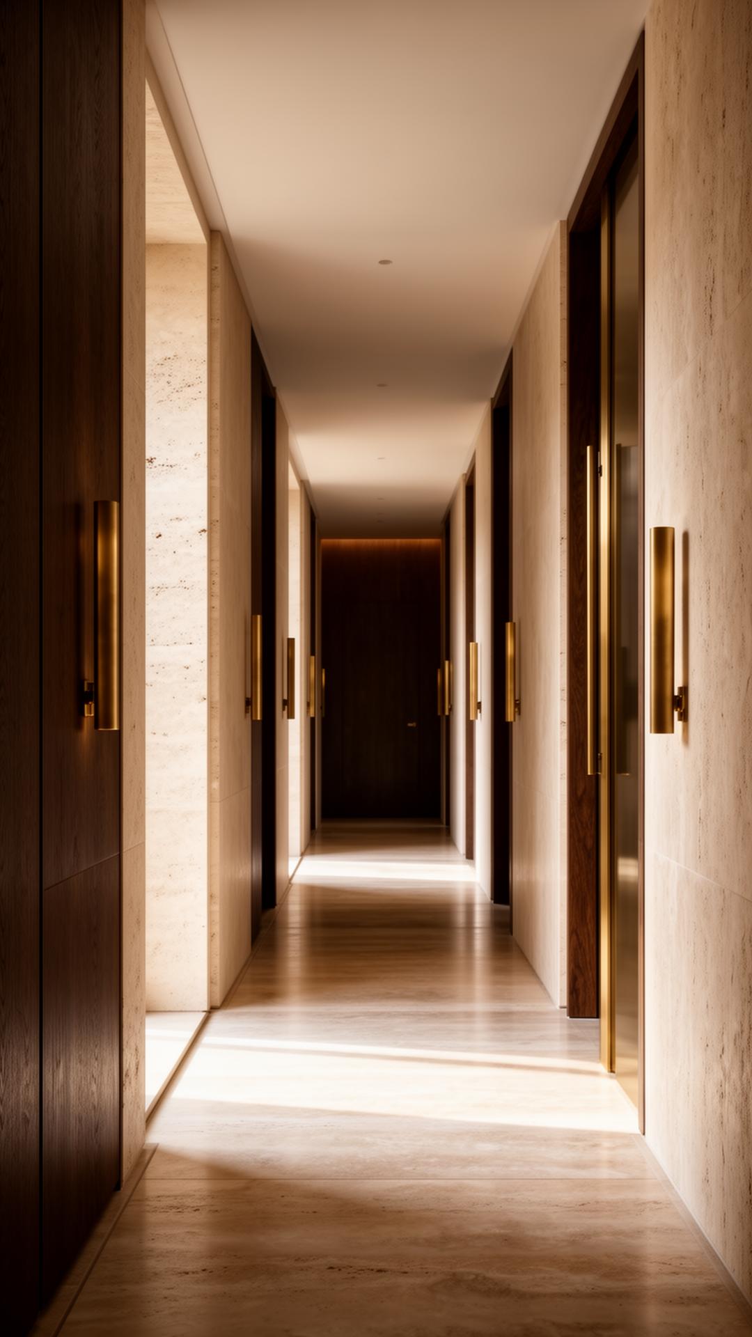 An elegant, softly lit corridor in a private high-design interior — symbolizing access, elevation, and selective partnership.